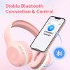 imageEarFun K2 Kids Bluetooth Headphones Kids Headphones with Volume Limited 40H Playtime Builtin Mic Stereo Sound Foldable OverEar Headphone for SchoolTraveliPadTablet BluePink