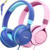 imageEarFun S1 Kids Headphones Foldable Wired Headphones for Kids 85dB Volume Limit Stereo Sound Adjustable Headband Portable Lightweight OnEar Headphone for SchoolTravelBoysGirlsPCTabletPinkBlue
