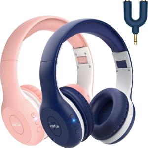 imageEarFun K2 Kids Bluetooth Headphones Kids Headphones with Volume Limited 40H Playtime Builtin Mic Stereo Sound Foldable OverEar Headphone for SchoolTraveliPadTablet BluePinkBlue