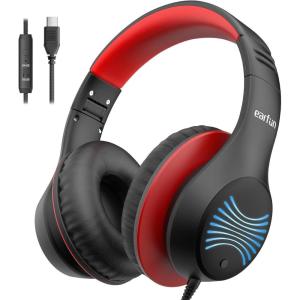 imageEarFun K3 Kids Headphones Over Ear Headphones for Kids Volume Limit HD Stereo Sound USBC Cable Comfortable Fit Foldable Wired Headphones for SchoolTravelBoysGirlsTabletiPad BlueBlack