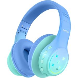 imageEarFun K4 Kids Bluetooth Headphones Wireless Headphones with LED Lights 748594dBA Volume Limited Builtin Mic 90H Playtime Bluetooth 54 Over Ear Headphone for iPadTabletPCSchoolGreen