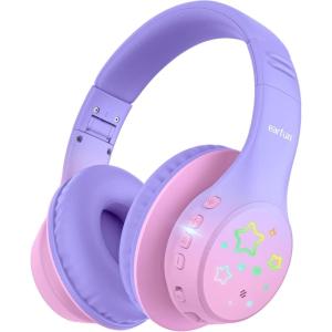 imageEarFun K4 Kids Bluetooth Headphones Wireless Headphones with LED Lights 748594dBA Volume Limited Builtin Mic 90H Playtime Bluetooth 54 Over Ear Headphone for iPadTabletPCSchoolViolet