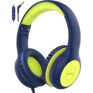 imageEarFun Kids Headphones Wired with Microphone 8594dB Volume Limit Headphones for Kids Portable Wired Headphone with Shareport Stereo Sound Foldable Headset for SchoolTabletiPadKindle Black RedBlue Lemon
