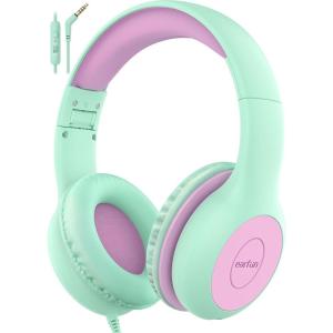 imageEarFun Kids Headphones Wired with Microphone 8594dB Volume Limit Headphones for Kids Portable Wired Headphone with Shareport Stereo Sound Foldable Headset for SchoolTabletiPadKindle Black RedGreen Violet