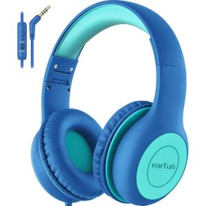 imageEarFun Kids Headphones Wired with Microphone 8594dB Volume Limit Headphones for Kids Portable Wired Headphone with Shareport Stereo Sound Foldable Headset for SchoolTabletiPadKindle Black RedBlue Green