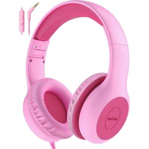 imageEarFun Kids Headphones Wired with Microphone 8594dB Volume Limit Headphones for Kids Portable Wired Headphone with Shareport Stereo Sound Foldable Headset for SchoolTabletiPadKindle Black RedFuscia Pink