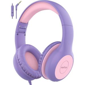 imageEarFun Kids Headphones Wired with Microphone 8594dB Volume Limit Headphones for Kids Portable Wired Headphone with Shareport Stereo Sound Foldable Headset for SchoolTabletiPadKindle Black RedViolet Pink