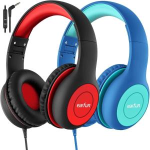 imageEarFun Kids Headphones Wired with Microphone 8594dB Volume Limit Headphones for Kids Portable Wired Headphone with Shareport Stereo Sound Foldable Headset for SchoolTabletiPadKindle Black RedBlueBlack