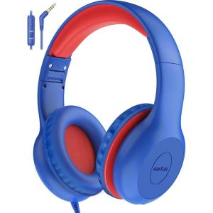 imageEarFun Kids Headphones Wired with Microphone 8594dB Volume Limit Headphones for Kids Portable Wired Headphone with Shareport Stereo Sound Foldable Headset for SchoolTabletiPadKindle Black RedNavy Red