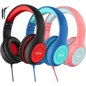 imageEarFun Kids Headphones Wired with Microphone 8594dB Volume Limit Headphones for Kids Portable Wired Headphone with Shareport Stereo Sound Foldable Headset for SchoolTabletiPadKindle Black RedBlueBlackPink