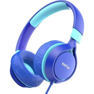 imageEarFun S1 Kids Headphones Foldable Wired Headphones for Kids 85dB Volume Limit Stereo Sound Adjustable Headband Portable Lightweight OnEar Headphone for SchoolTravelBoysGirlsPCTabletBlue