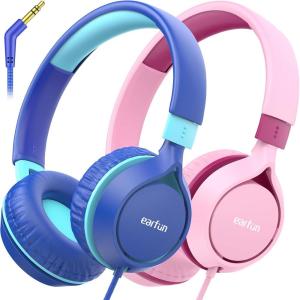 imageEarFun S1 Kids Headphones Foldable Wired Headphones for Kids 85dB Volume Limit Stereo Sound Adjustable Headband Portable Lightweight OnEar Headphone for SchoolTravelBoysGirlsPCTabletPinkBlue