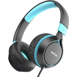 imageEarFun S1 Kids Headphones Foldable Wired Headphones for Kids 85dB Volume Limit Stereo Sound Adjustable Headband Portable Lightweight OnEar Headphone for SchoolTravelBoysGirlsPCTabletDark Black